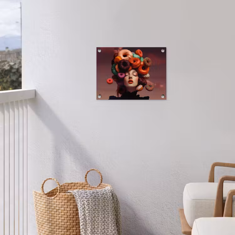 Vrouw - Donuts - Kleurrijk tuinposter los doek klein -sfeer8