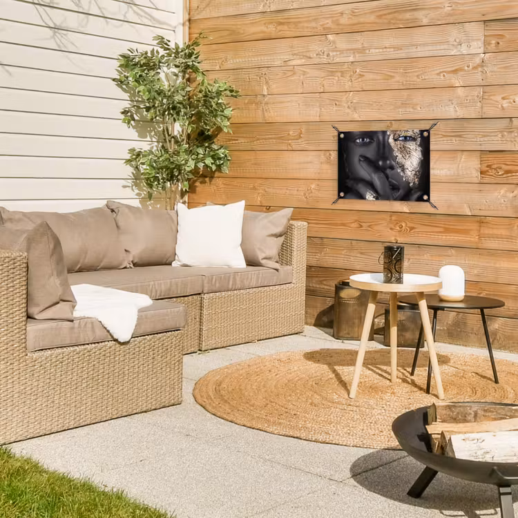 Vrouw - Goud - Zwart - Schmink - Luxe tuinposter los doek klein -sfeer4