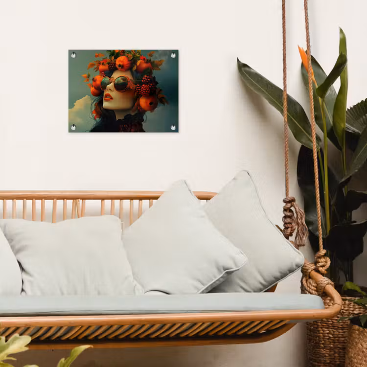 Vrouw - Granaatappel - Herfst - Zonnebril tuinposter los doek klein -sfeer7