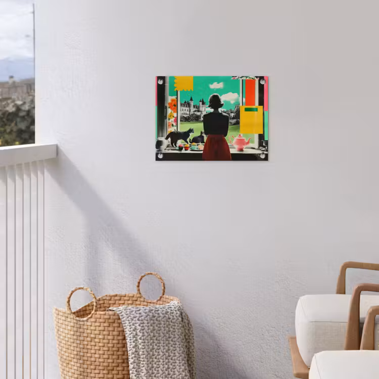 Vrouw - Keuken - Katten - Doorkijk tuinposter los doek klein -sfeer8