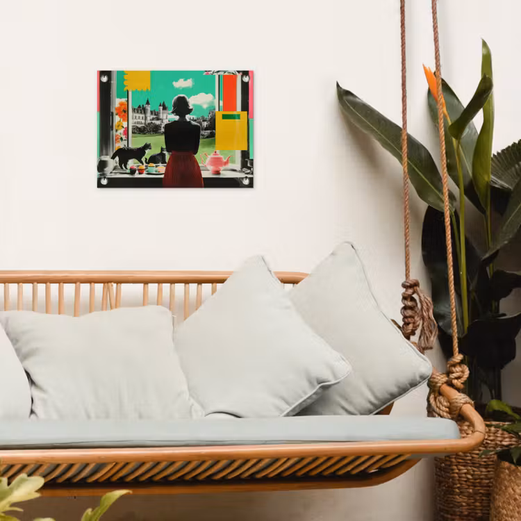Vrouw - Keuken - Katten - Doorkijk tuinposter los doek klein -sfeer7
