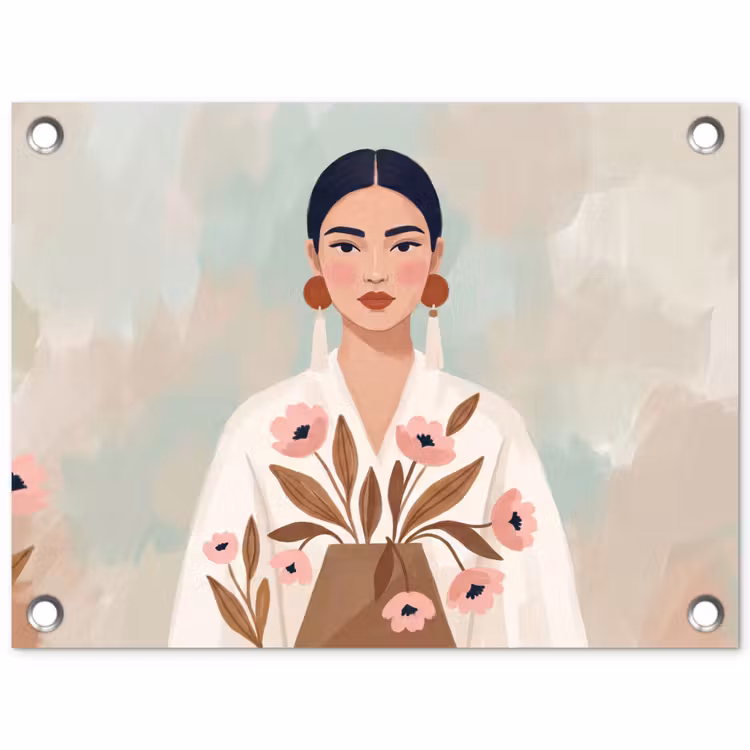 Vrouw - Kimono - Pastel tuinposter los doek klein -3d