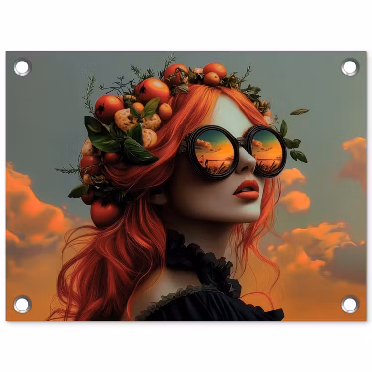 Vrouw - Kroon - Tomaat - Bascilicum - Zonnebril tuinposter los doek klein -3d