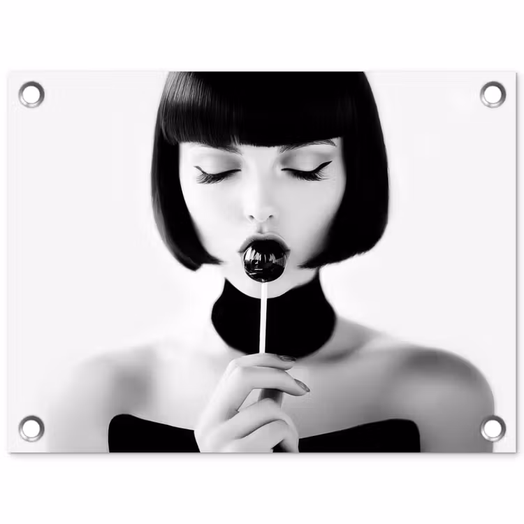 Vrouw - Lolly - Zwart - Wit tuinposter los doek klein -3d