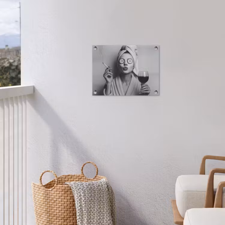Vrouw - Masker - Wijn - Sigaret tuinposter los doek klein -sfeer8