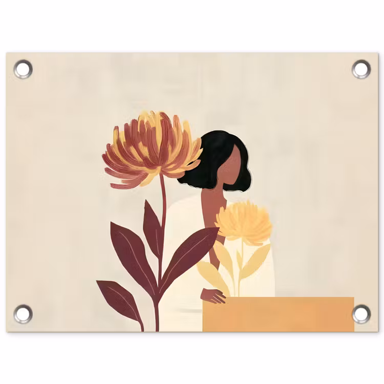Vrouw - Minimalistisch - Bloem tuinposter los doek klein -3d