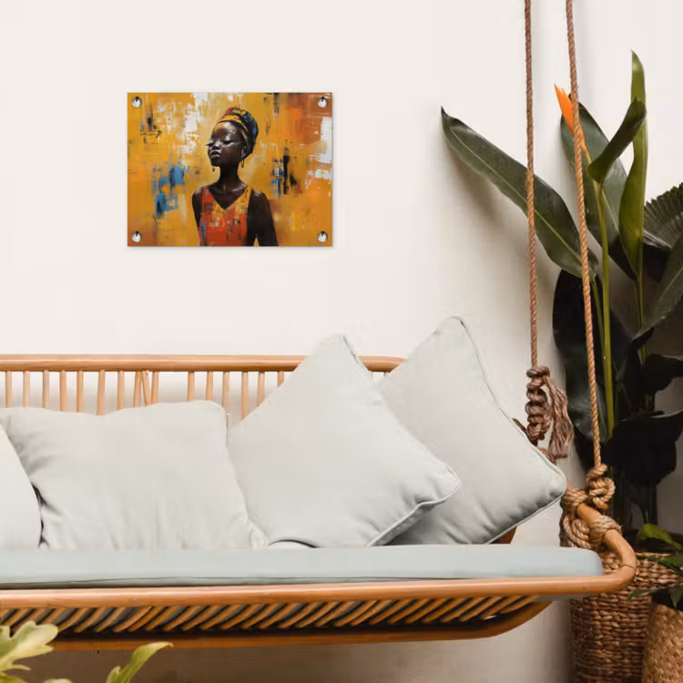 Vrouw - Ogen - Penseelstreken - Geel tuinposter los doek klein -sfeer7