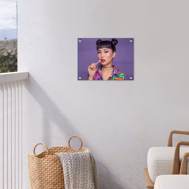Vrouw - Portret - Make-up - Paars - Levendig tuinposter los doek klein -sfeer8