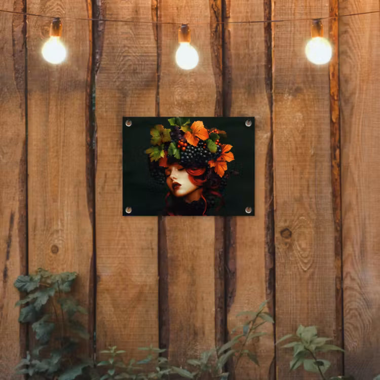 Vrouw - Rood - Groen - Druiven tuinposter los doek klein -sfeer1