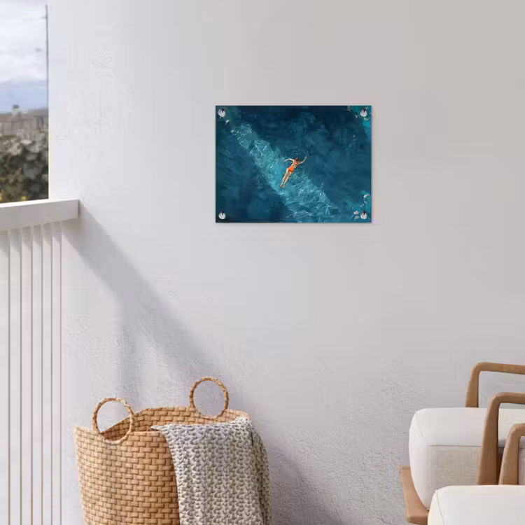 Vrouw - Water - Bikini - Oranje tuinposter los doek klein -sfeer8