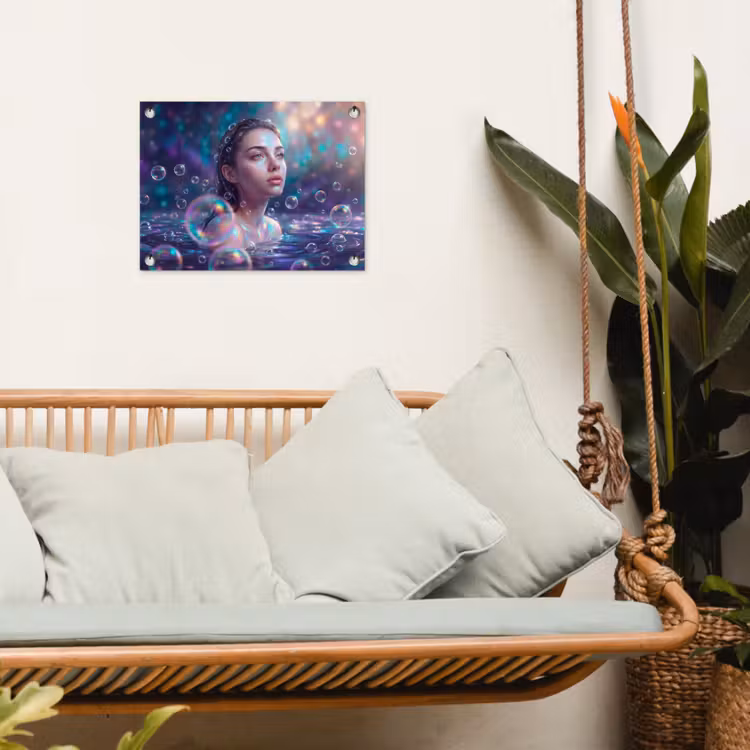 Vrouw - Water - Portret - Kleurrijk - Modern tuinposter los doek klein -sfeer7