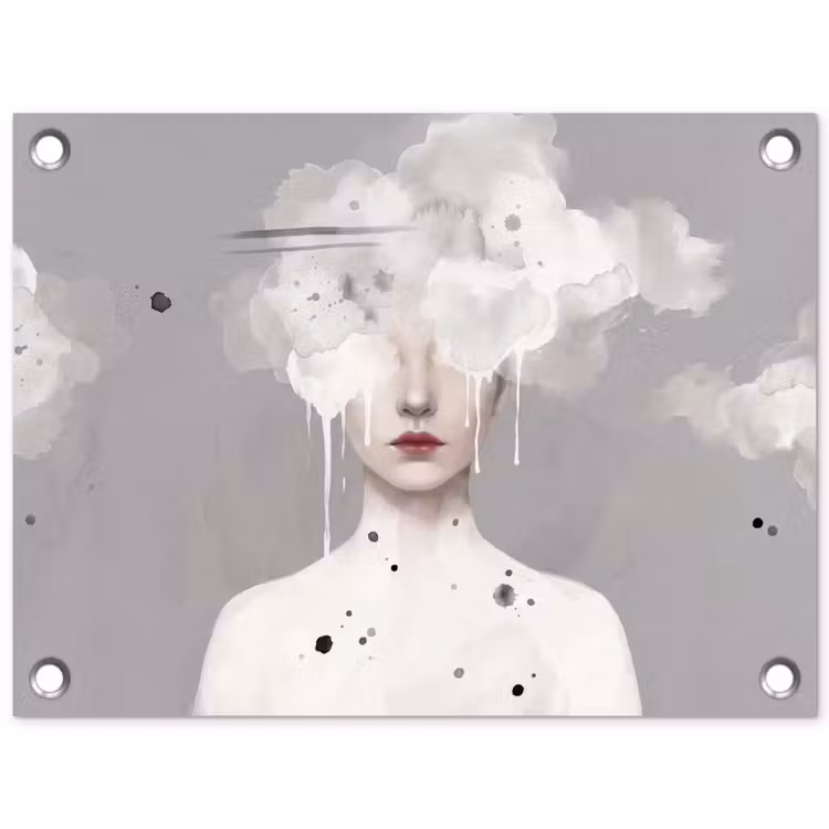Vrouw - Wolk - Grijs tuinposter los doek klein -3d