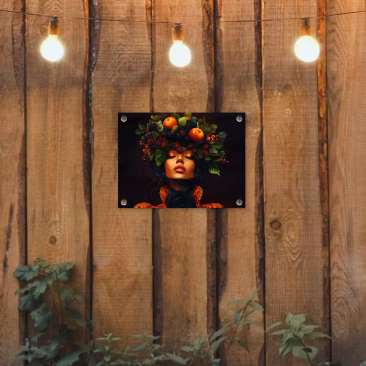 Vrouw - Zwart - Bessen - Bramen - Appels tuinposter los doek klein -sfeer1