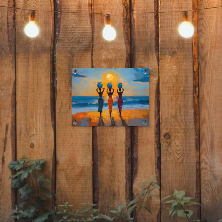 Vrouwen - Strand - Zondsondergang tuinposter los doek klein -sfeer1