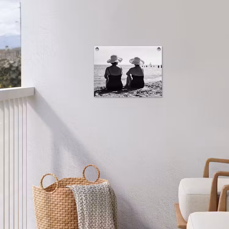 Vrouwen - Zonnehoed - Strand - Zwart - Wit tuinposter los doek klein -sfeer8