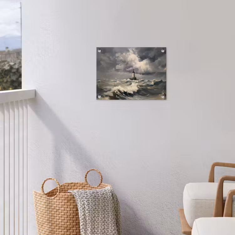 Vuurtoren - Golven - Storm tuinposter los doek klein -sfeer8