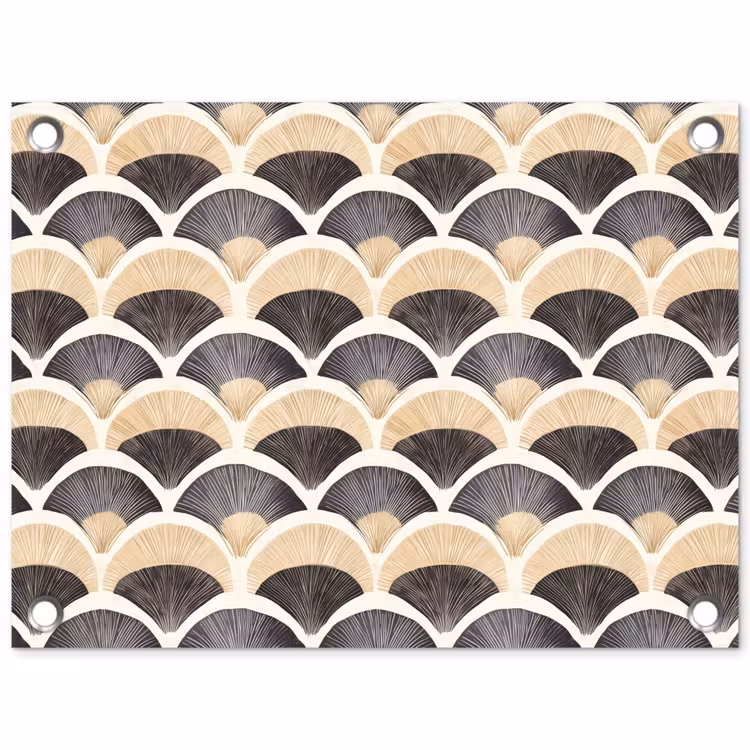 Waaier - Patroon - Zwart - Beige tuinposter los doek klein 239 -3d