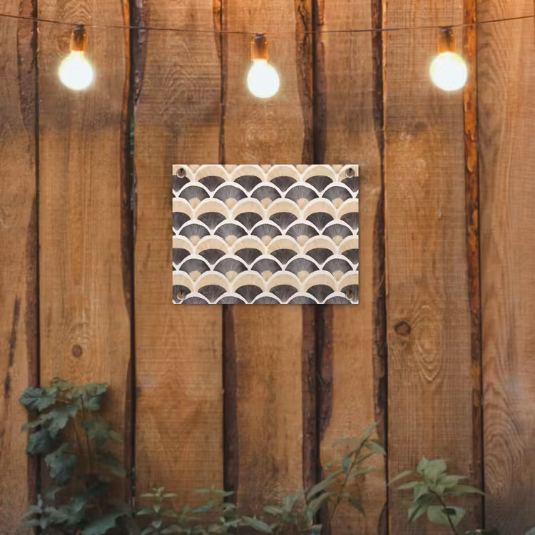Waaier - Patroon - Zwart - Beige tuinposter los doek klein 239 -sfeer1
