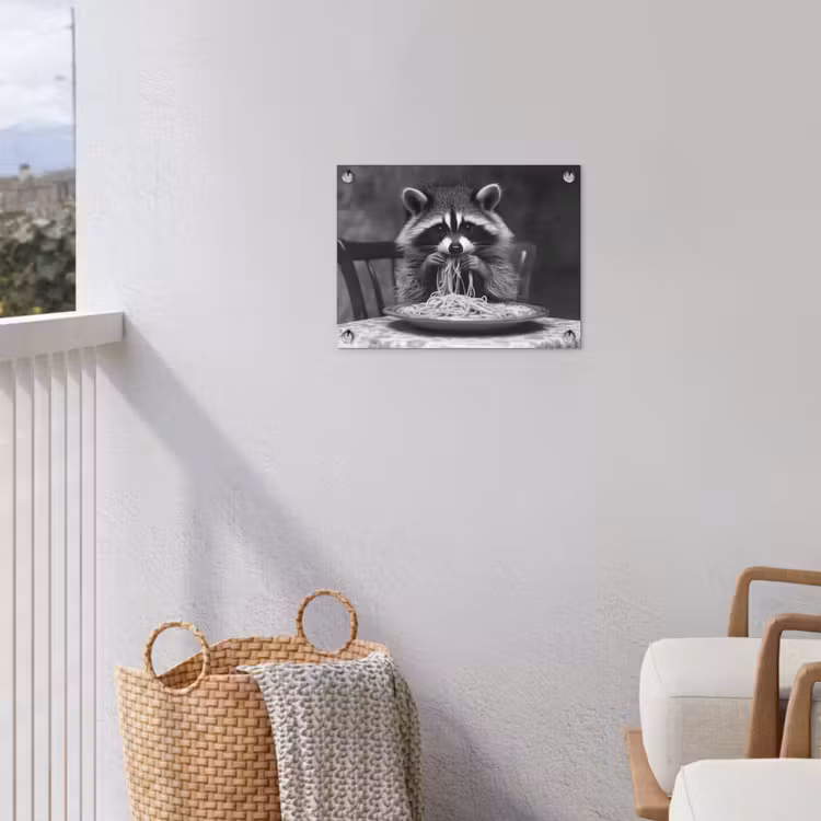 Wasbeer - Cute - Pasta - Tafelkleed - Zwart - Wit tuinposter los doek klein -sfeer8