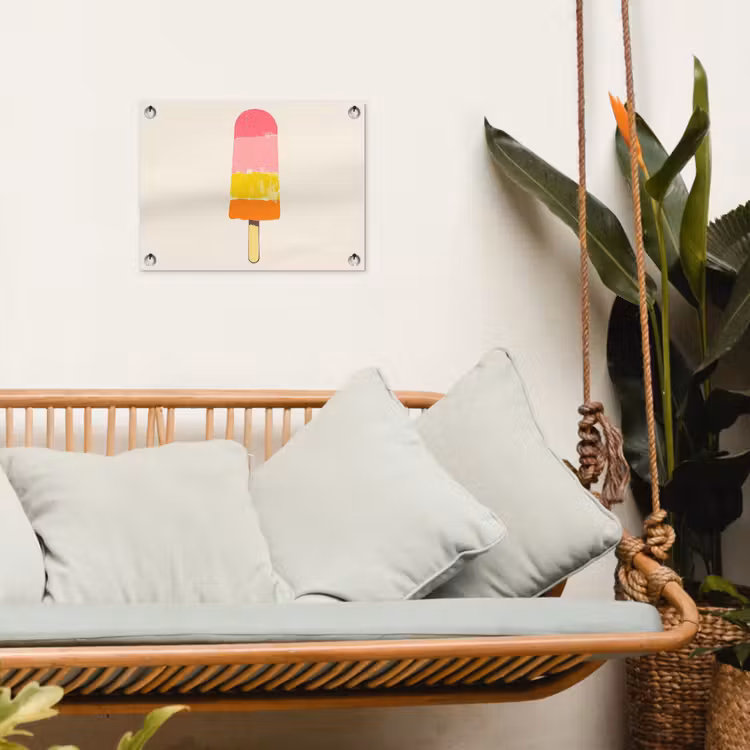 Waterijsje - Retro - Stokje - Roze tuinposter los doek klein -sfeer7