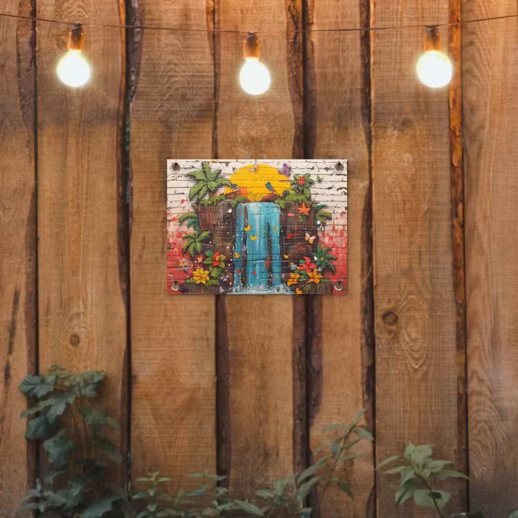 Waterval in Straatkunst tuinposter los doek klein -sfeer1