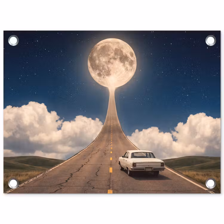 Tuinposter - Weg - Maan - Nacht - Weg - Maan - Nacht tuinposter los doek klein