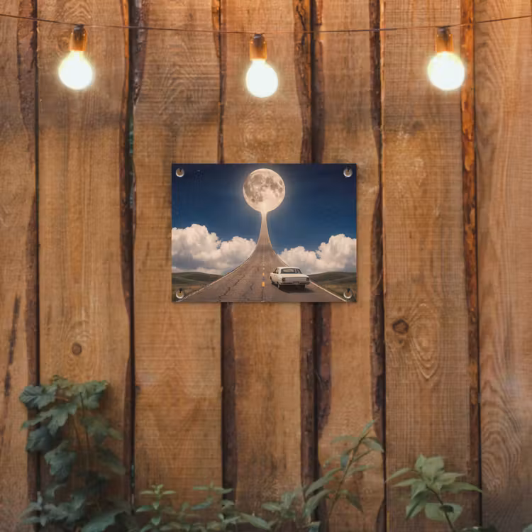 Tuinposter - Weg - Maan - Nacht - Weg - Maan - Nacht tuinposter los doek klein