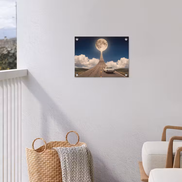 Tuinposter - Weg - Maan - Nacht - Weg - Maan - Nacht tuinposter los doek klein