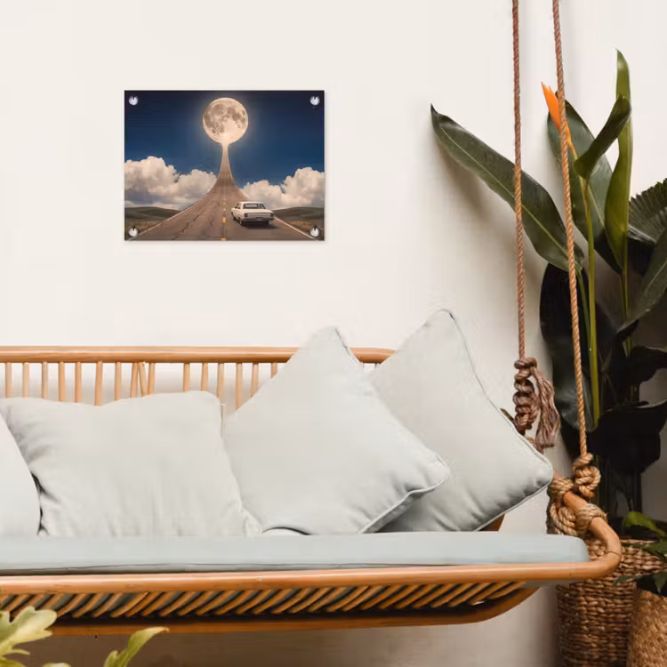 Tuinposter - Weg - Maan - Nacht - Weg - Maan - Nacht tuinposter los doek klein