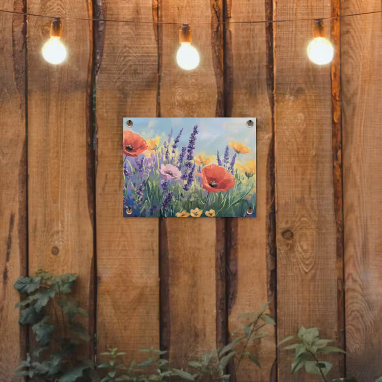 Weide - Bloemen - Kleurrijk tuinposter los doek klein -sfeer1