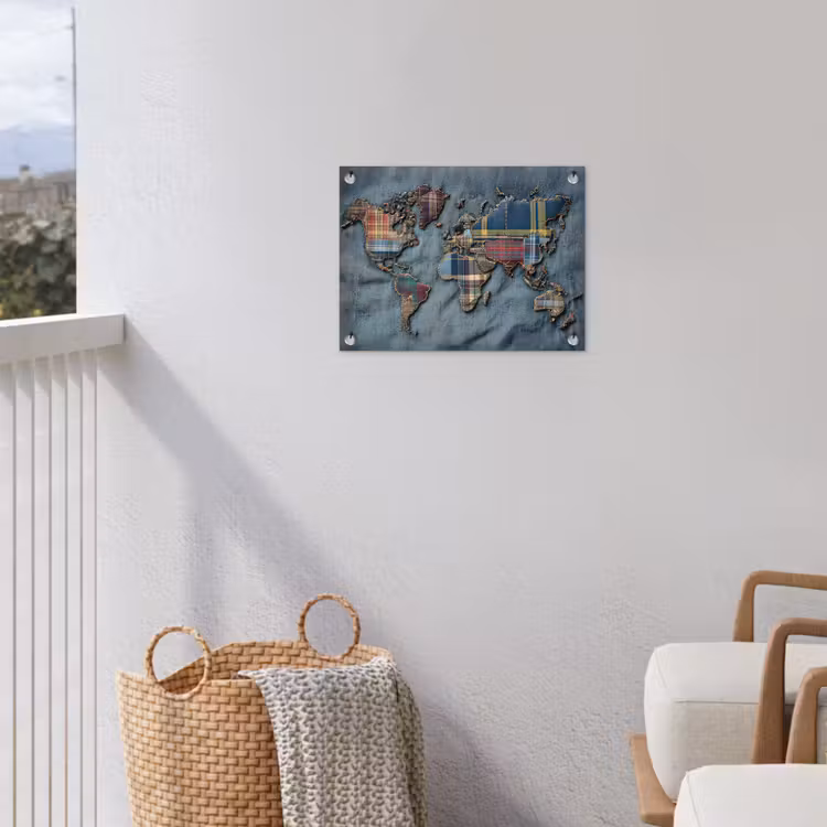 Wereldkaart - Denim - Textiel tuinposter los doek klein -sfeer8