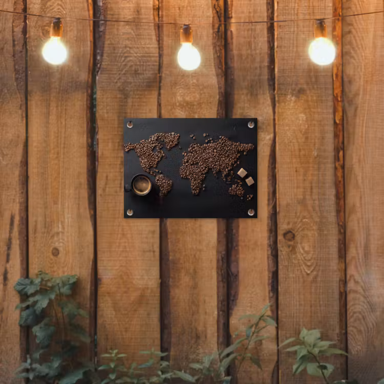 Wereldkaart - Espresso - Zwart tuinposter los doek klein -sfeer1