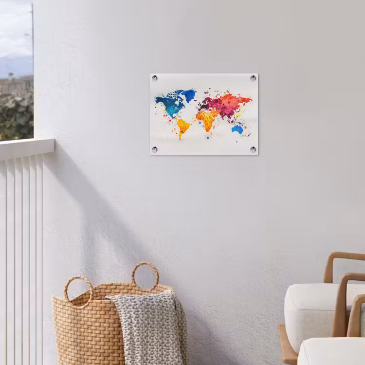 Wereldkaart - Graffiti - Kleurrijk tuinposter los doek klein -sfeer8