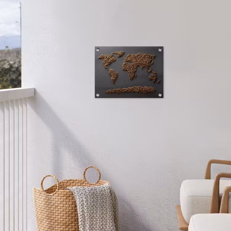 Wereldkaart - Koffie - Grijs tuinposter los doek klein -sfeer8