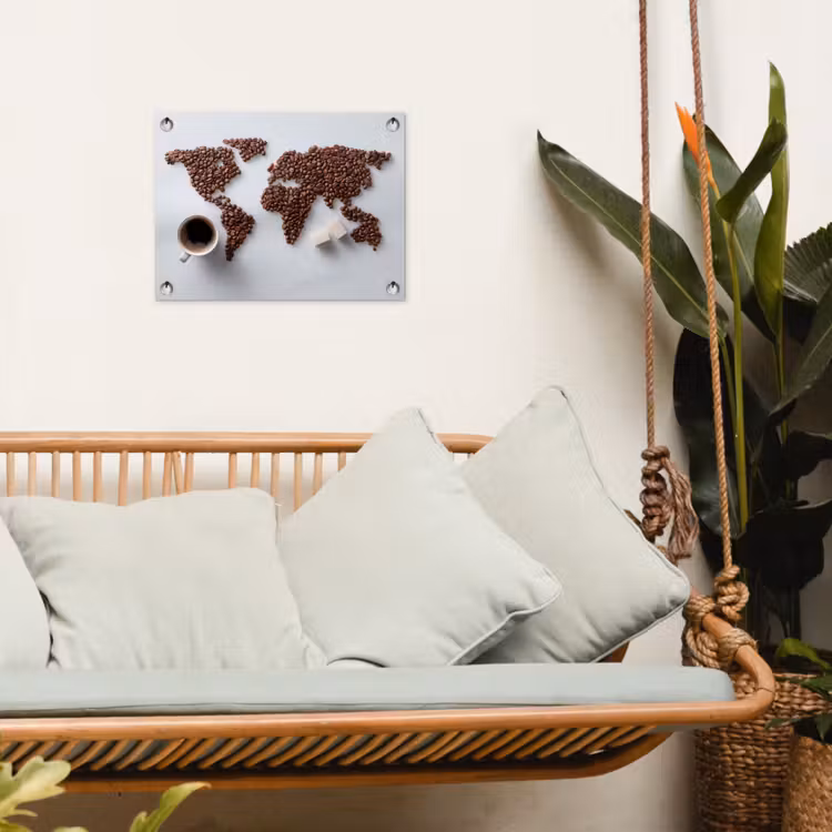 Wereldkaart - Koffiebonen - Suikerklontjes tuinposter los doek klein -sfeer7