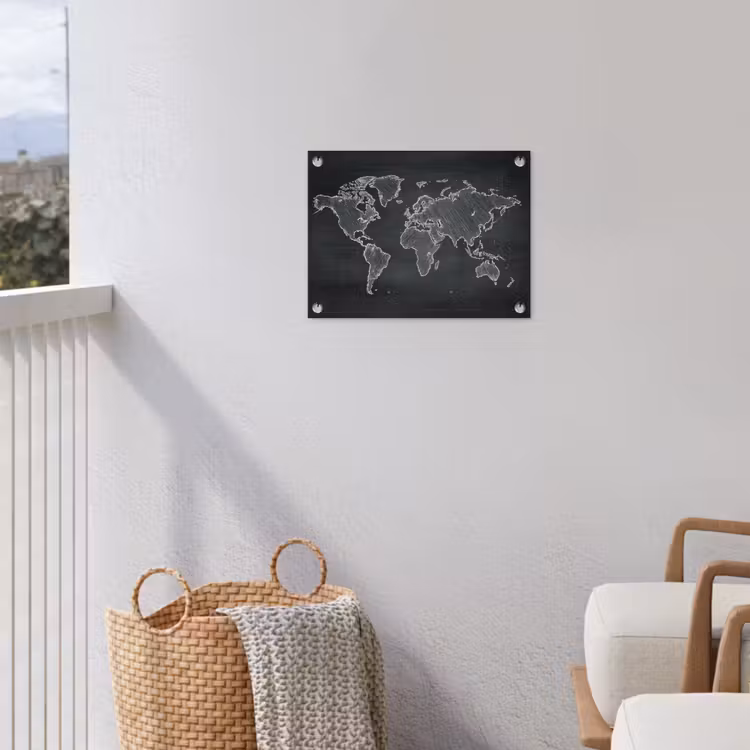 Wereldkaart - Krijt - Zwart - minimalistisch tuinposter los doek klein -sfeer8