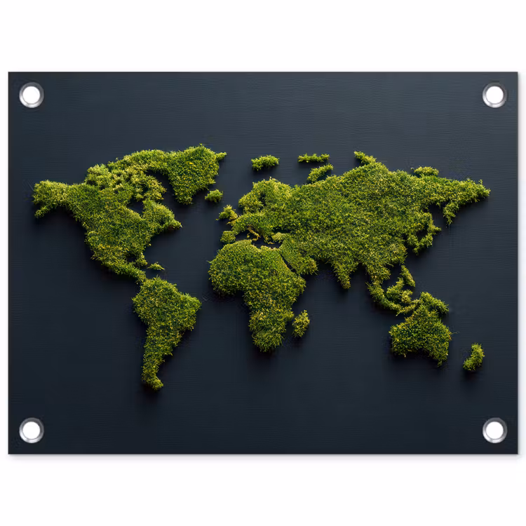 Wereldkaart - Mos -Levendig effect tuinposter los doek klein -3d