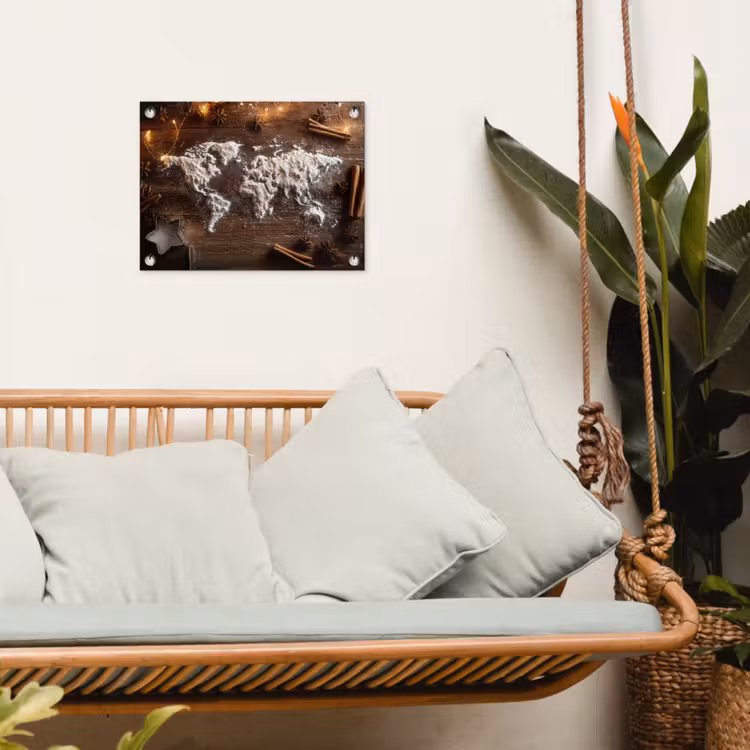 Wereldkaart - Poedersuiker - Hout tuinposter los doek klein -sfeer7