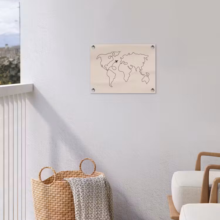 Wereldkaart - Simpel - Vliegtuig tuinposter los doek klein -sfeer8