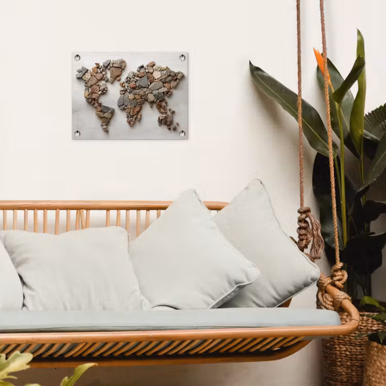 Wereldkaart - Stenen - Wit tuinposter los doek klein -sfeer7