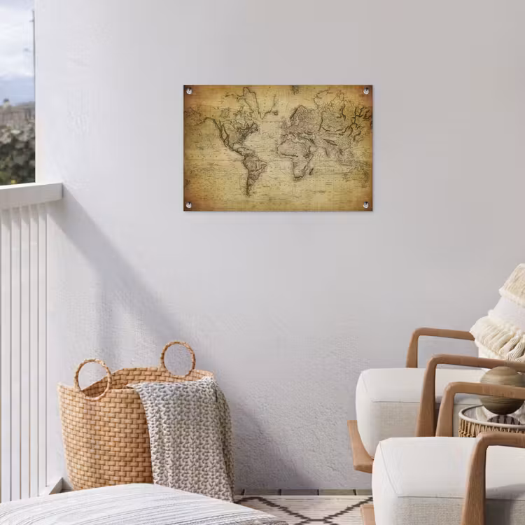 Wereldkaart - Vintage - Antiek - Bruin - Papier tuinposter los doek klein -sfeer8