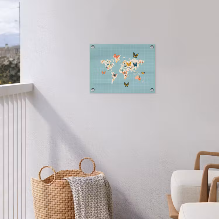 Wereldkaart - Vlinders - Dromerig tuinposter los doek klein -sfeer8
