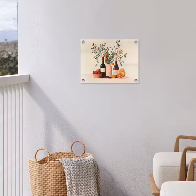 Wijnflessen - Takken - Sinaasappels tuinposter los doek klein -sfeer8