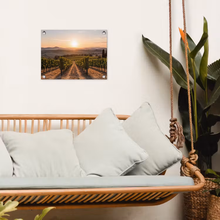 Wijngaard - Zonsondergang - Landschap tuinposter los doek klein -sfeer7
