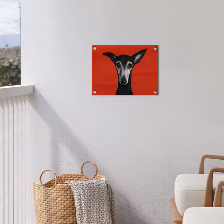 Windhond - Minimalistisch - Rood tuinposter los doek klein -sfeer8