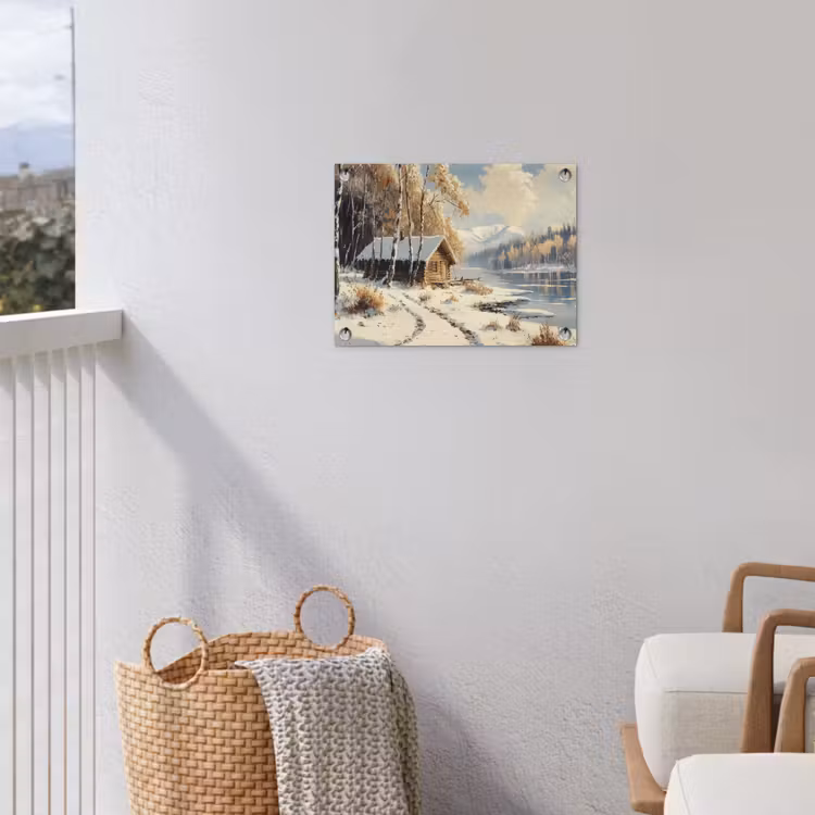 Winter - Sneeuw - Huis - Natuur tuinposter los doek klein -sfeer8