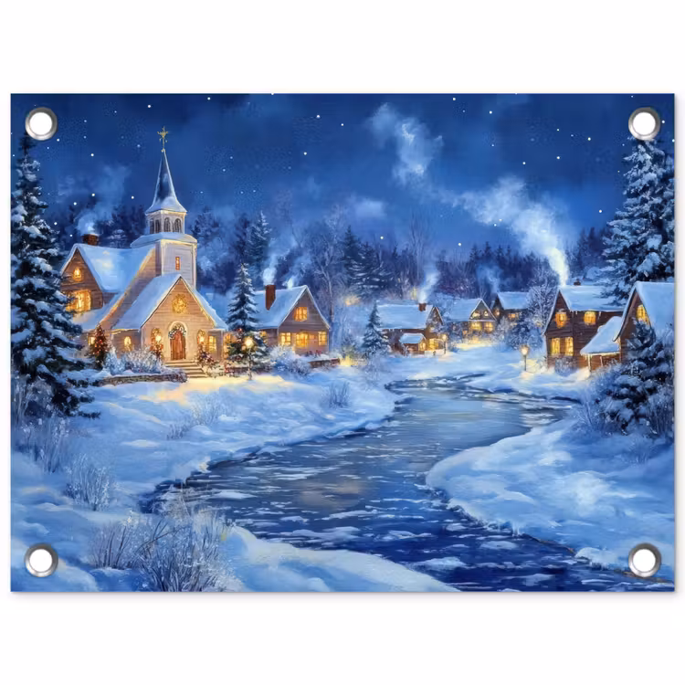 Winteravond - Kerstdorp - Donker tuinposter los doek klein -3d