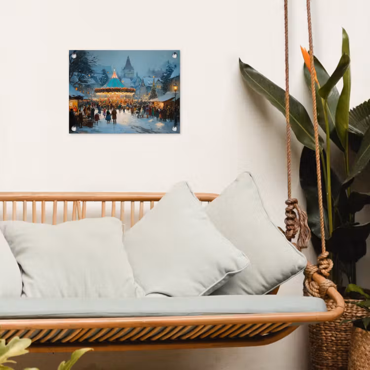 Winterkermis - Dorp - Kleurrijk tuinposter los doek klein -sfeer7