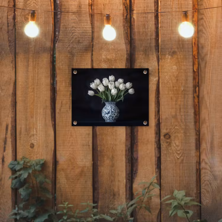 Wit - Bloemen - Tulpen - Vaas tuinposter los doek klein -sfeer1