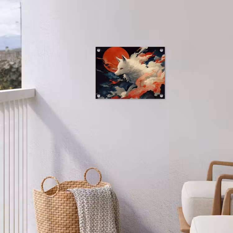 Witte vos - wolken - maan tuinposter los doek klein -sfeer8